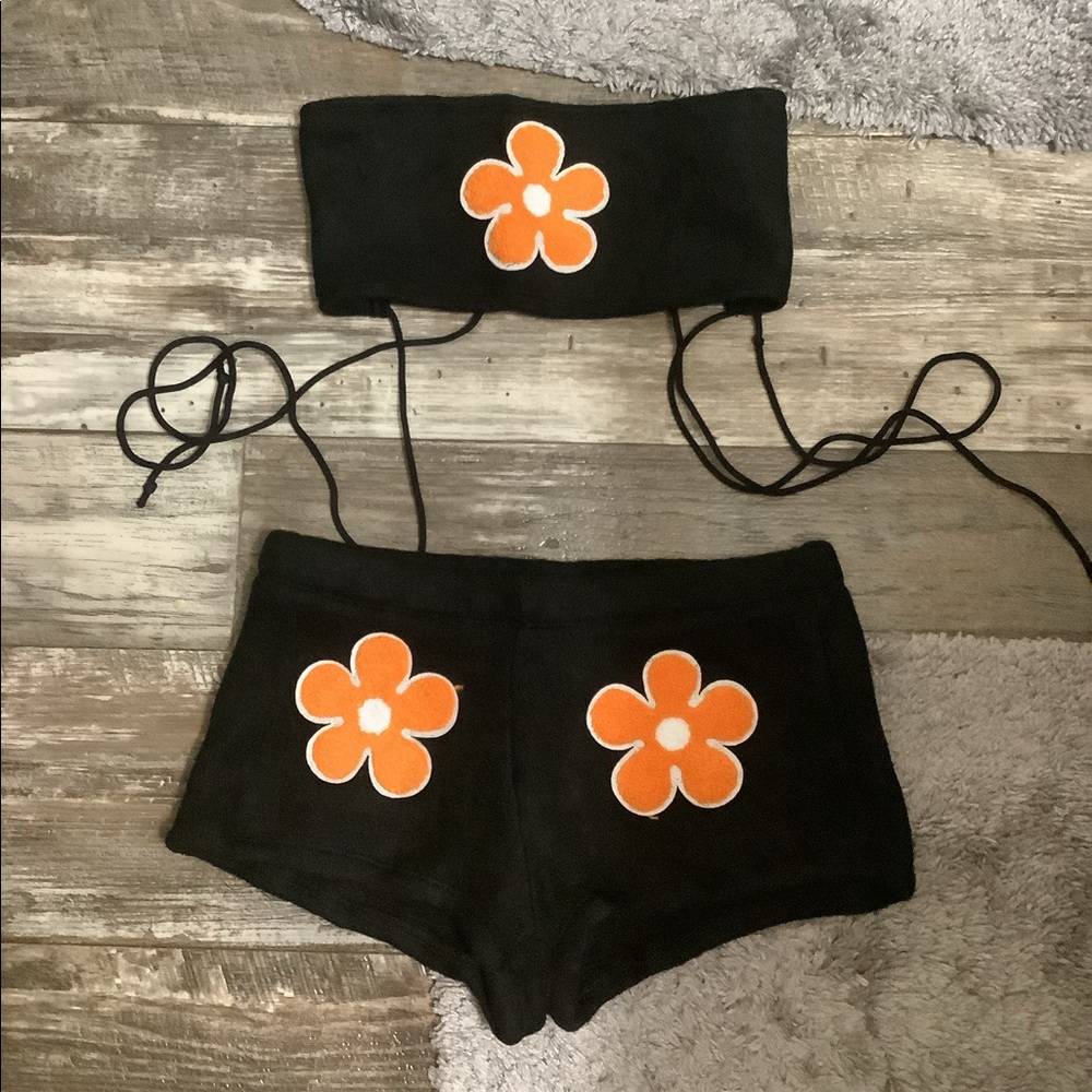 New Shein Knit Matching Set Matching outfit strapless crop top & short shorts xs